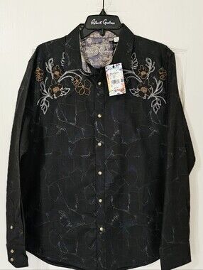 Robert Graham Men’s Black Embroidered Snap-Front Shirt.